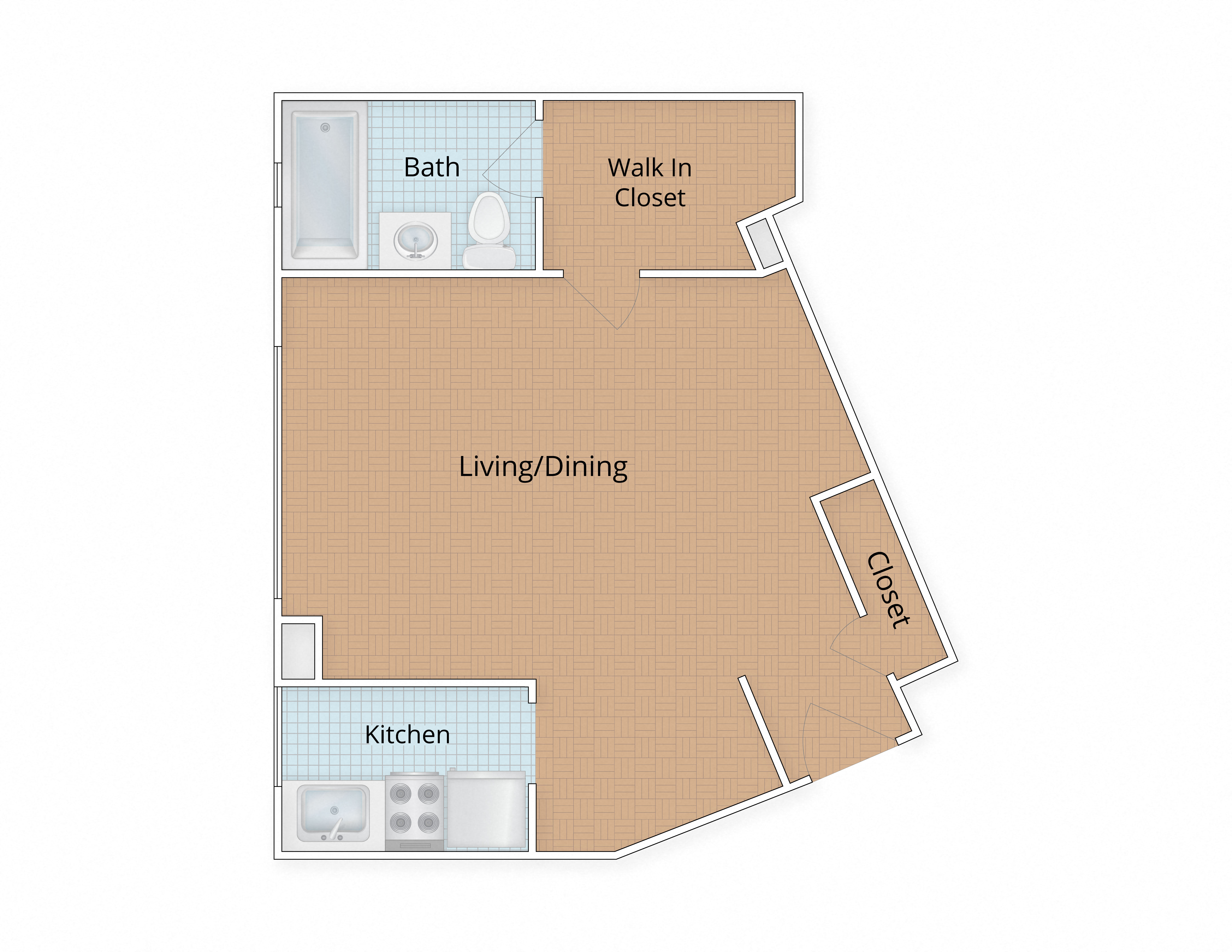 Floor plan for studio, 1 bath, 462 sqft